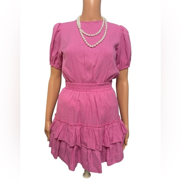 Item Ditto Pink Ruffled Short Sleeve Double Layer Dress- Size Small - Picture 2 of 12